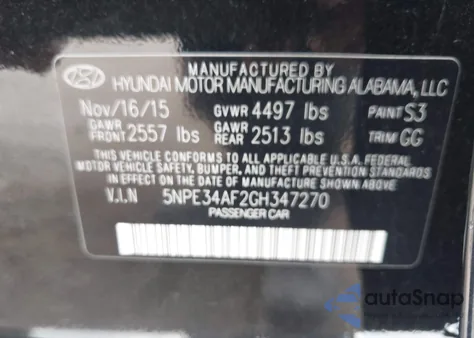 2016 Hyundai Sonata Sport from USA, damaged, VIN 5NPE34AF2GH347270